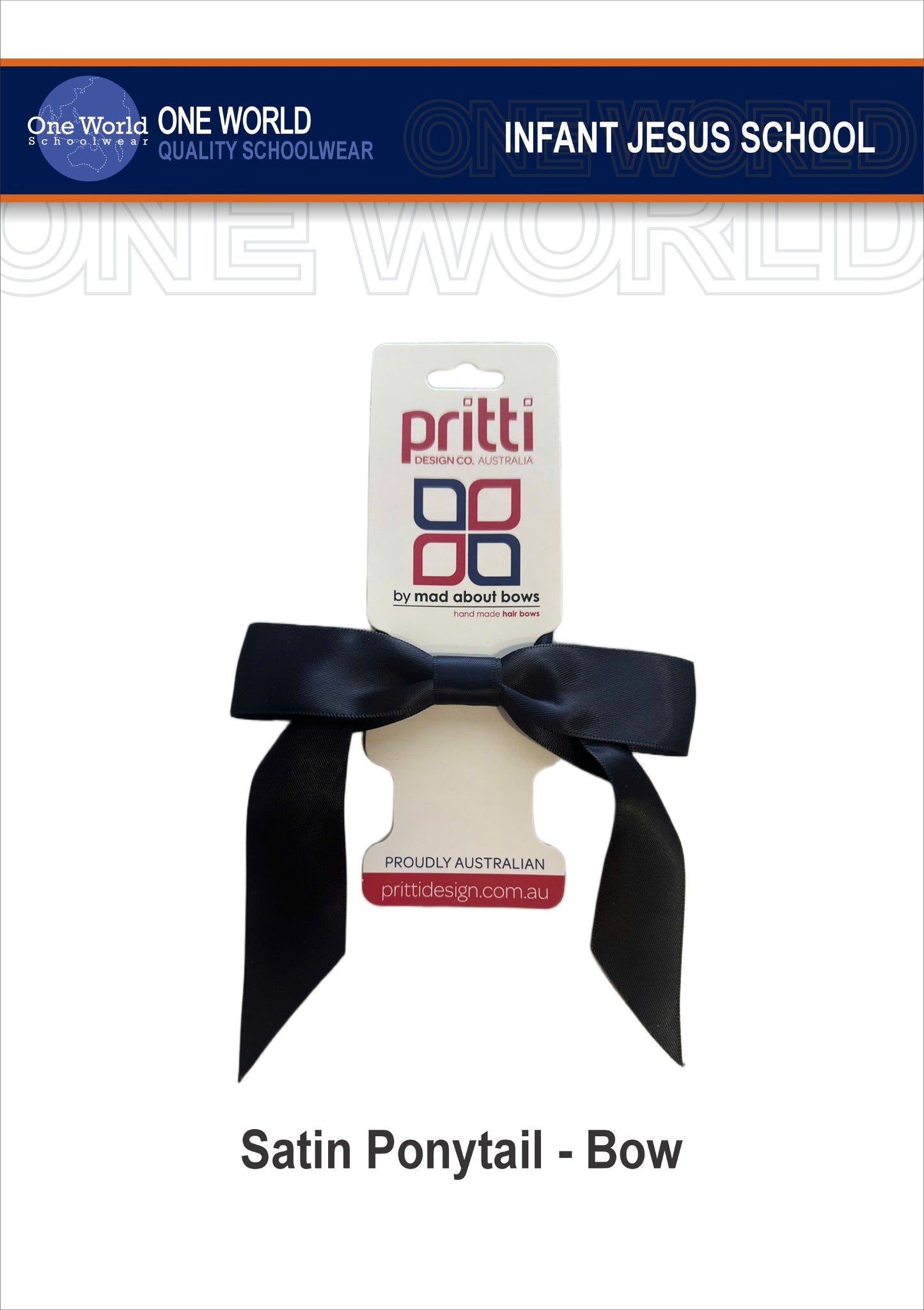 Hair Items - Navy Satin Ponytail Bow.