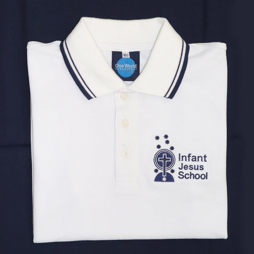 School Short Sleeve Polo - White -  Embroidered Logo